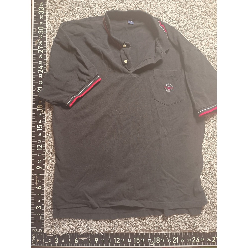 Gant Golf Mens Black Pique Polo Shirt Short Sleeve Pocket Crest Logo XL